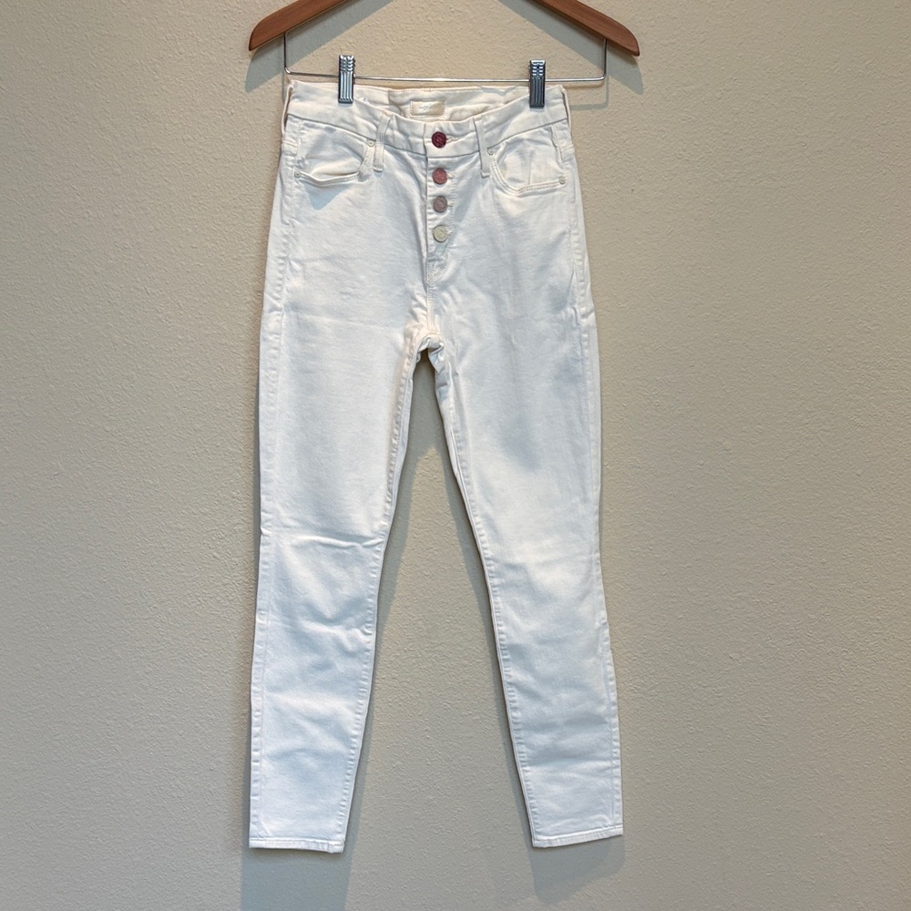 MOTHER Pixie Cream Jeans with Multicolor Button Fly